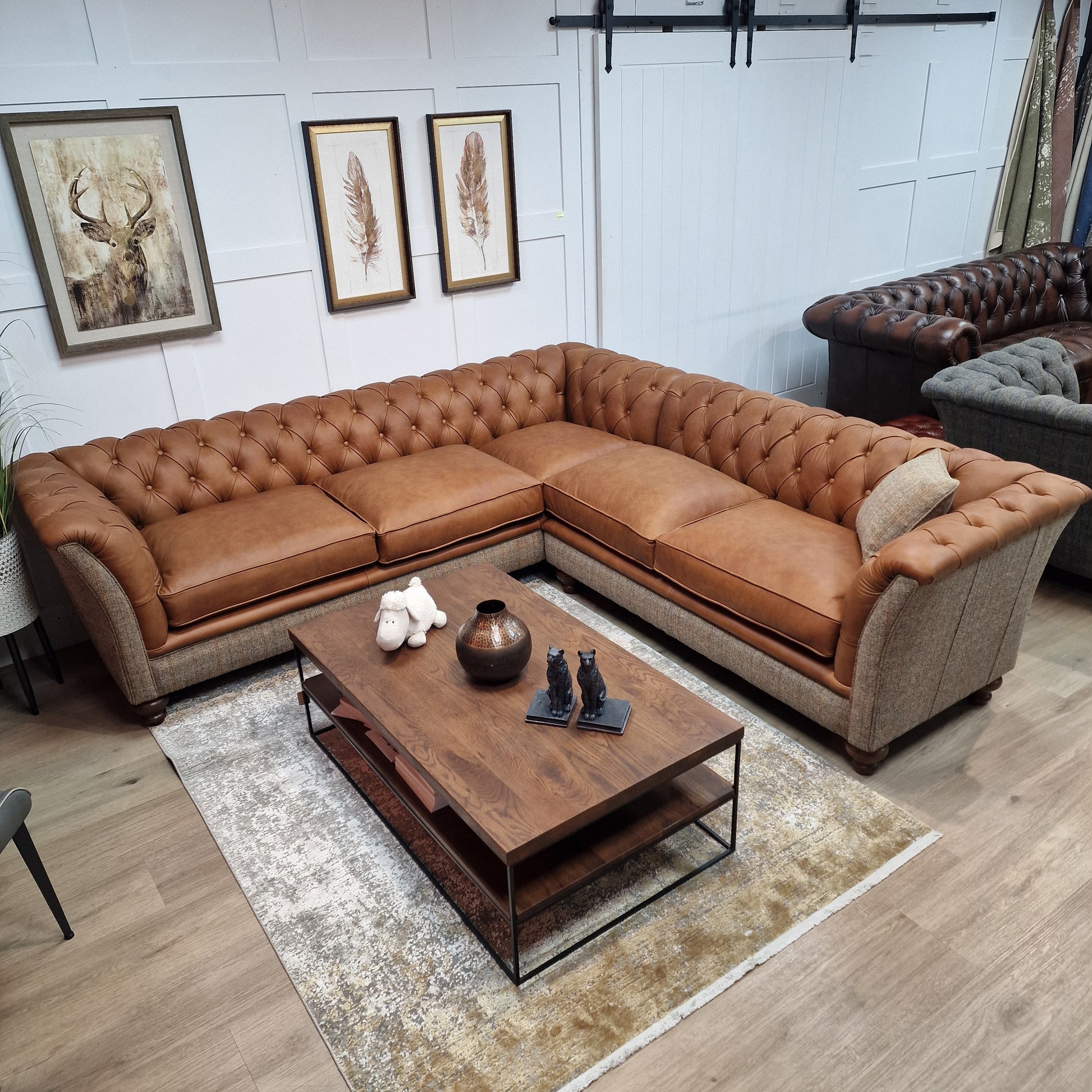 Arran Harris Tweed Leather Corner Sofa Rydan interiors Rydan Interiors