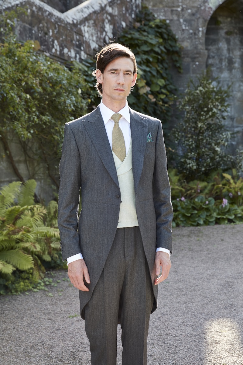 Grey Gabardine Wool Double Breasted 8 Button Shawl Lapel
